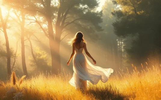 Woman smiling peacefully in nature, symbolizing joy through self-discovery and authentic living