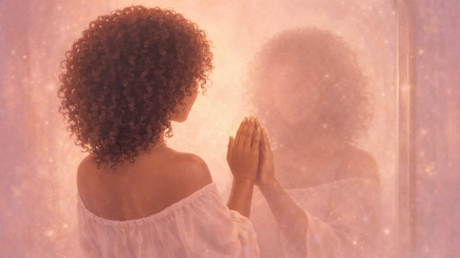 Self‑Love for Overthinkers: How to Calm Your Inner Critic with Compassion | Soulfully Maria Faceless, soulful silhouette (medium-dark skin tone) near a mirror with no face shown, symbolizing self-love and self-trust