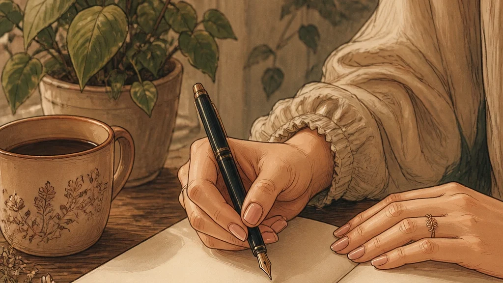 25 Creative Journal Prompts for authentic Self expression | Soulfully Maria Feminine hands writing with a pen