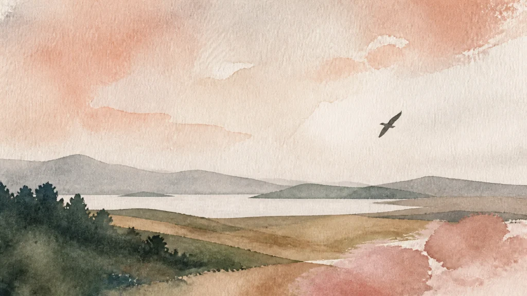 Journal Prompts for Self-Discovery and Quiet Expression | Soulfully Maria Minimalist watercolor landscape representing a soul-aligned, grounding perspective on the creative journey.
